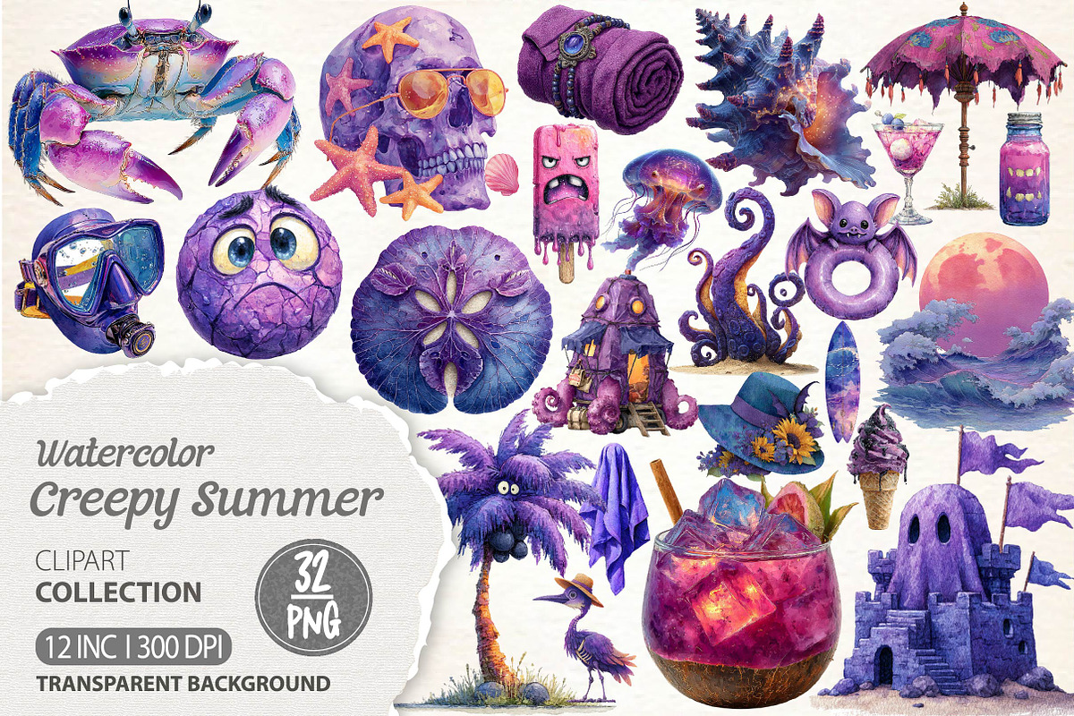 Creepy Summer Beach Clipart, an Illustration by Dream Creation (Photo 1 of 6)