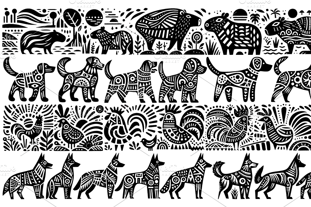 Vintage Animals and Pets Folk Art, a Decorative Illustration by devastd (Photo 9 of 29)