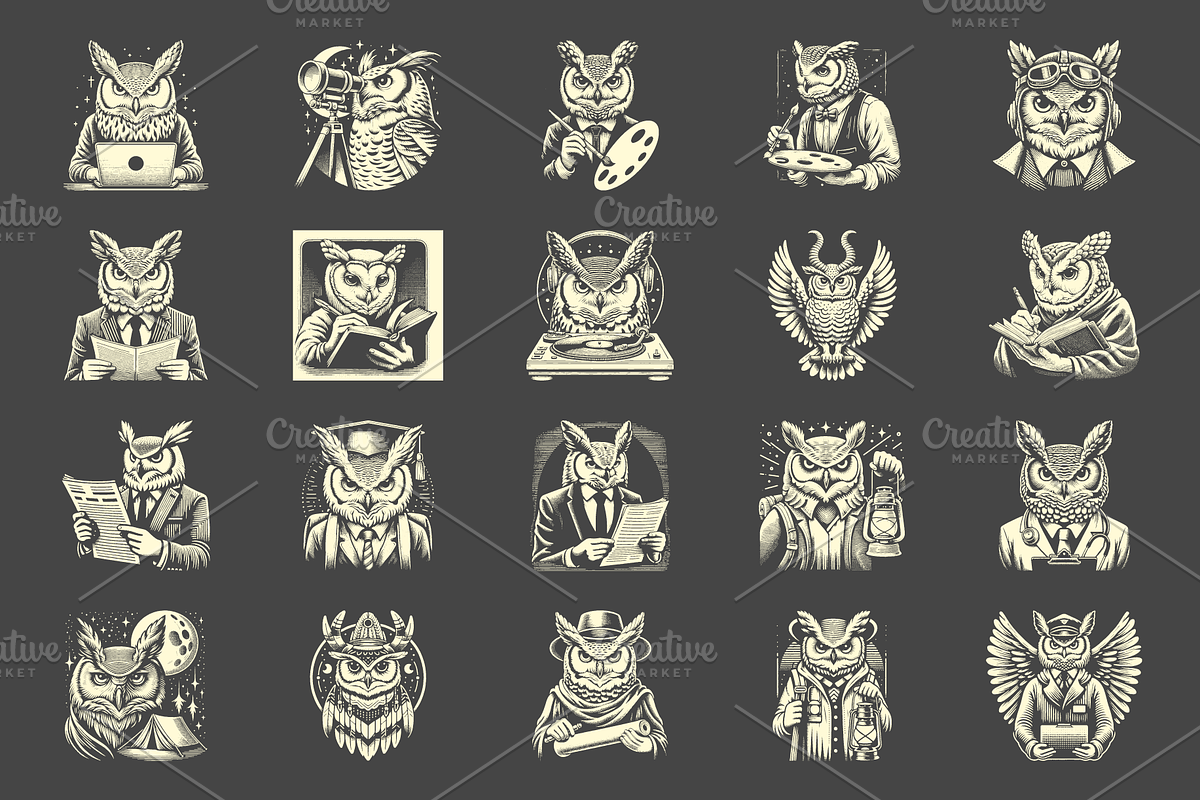 Vintage Great Horned Owl Designs, an Animal Illustration by devastd (Photo 9 of 13)