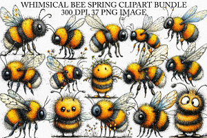 Whimsical Bee Spring Clipart Bundle, an Illustration by Canvas Craft