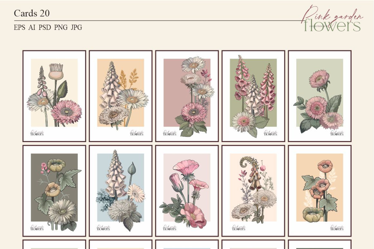 Pink garden flowers, a Decorative Illustration by Collection by VY (Photo 10 of 10)