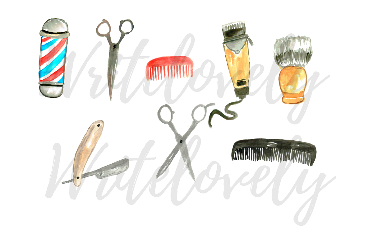 Watercolor barber shop clipart, an Illustration by Writelovely (Photo 2 of 2)