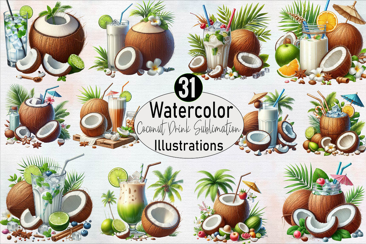 Coconut Drink Sublimation Clipart Bu, an Illustration by SVGArt (Photo 1 of 8)