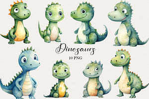 Dinosaurs Watercolor Clipart. AI