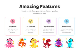 Animated Octopus Sticker Set