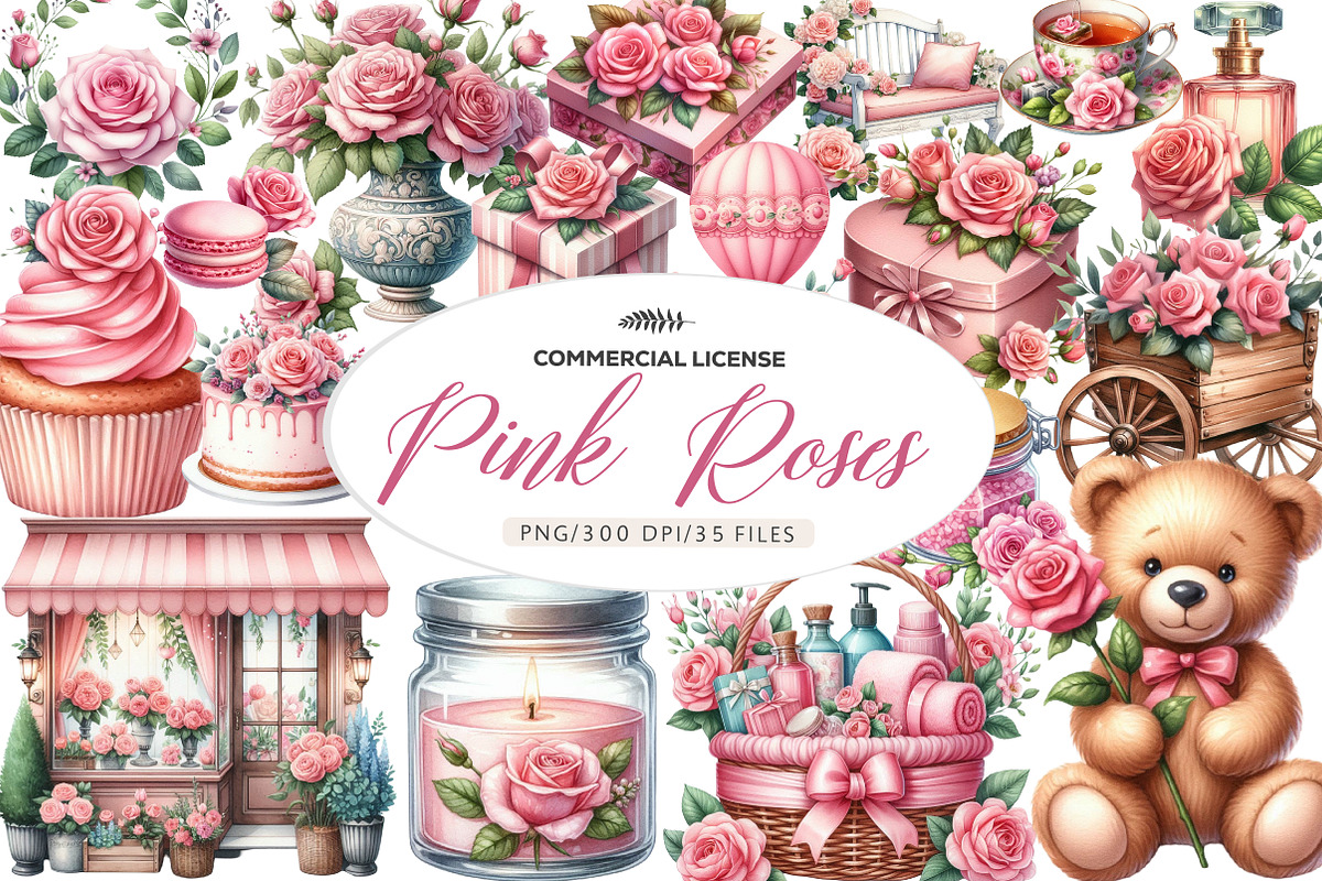 Pink Roses Pamper Time Clipart, an Illustration by CreationArt (Photo 1 of 6)