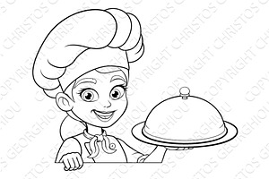 Female Chef Woman Holding Covered, a Food Illustration by Christos Georghiou