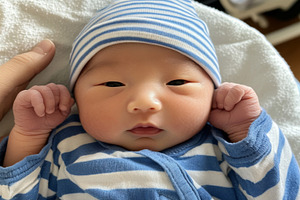 Newborn korean baby in arms of mother, a Photo by Dvoevnore photos