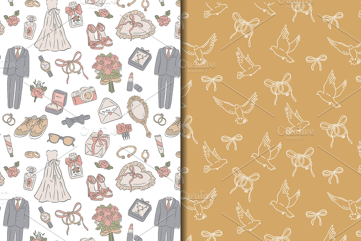 Hand drawn Wedding pattern bundle, a Pattern Graphic by CreativeChristiana (Photo 13 of 14)
