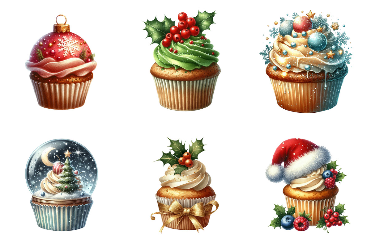 Watercolor Christmas Cupcakes Png, an Illustration by SinaCreation (Photo 3 of 5)