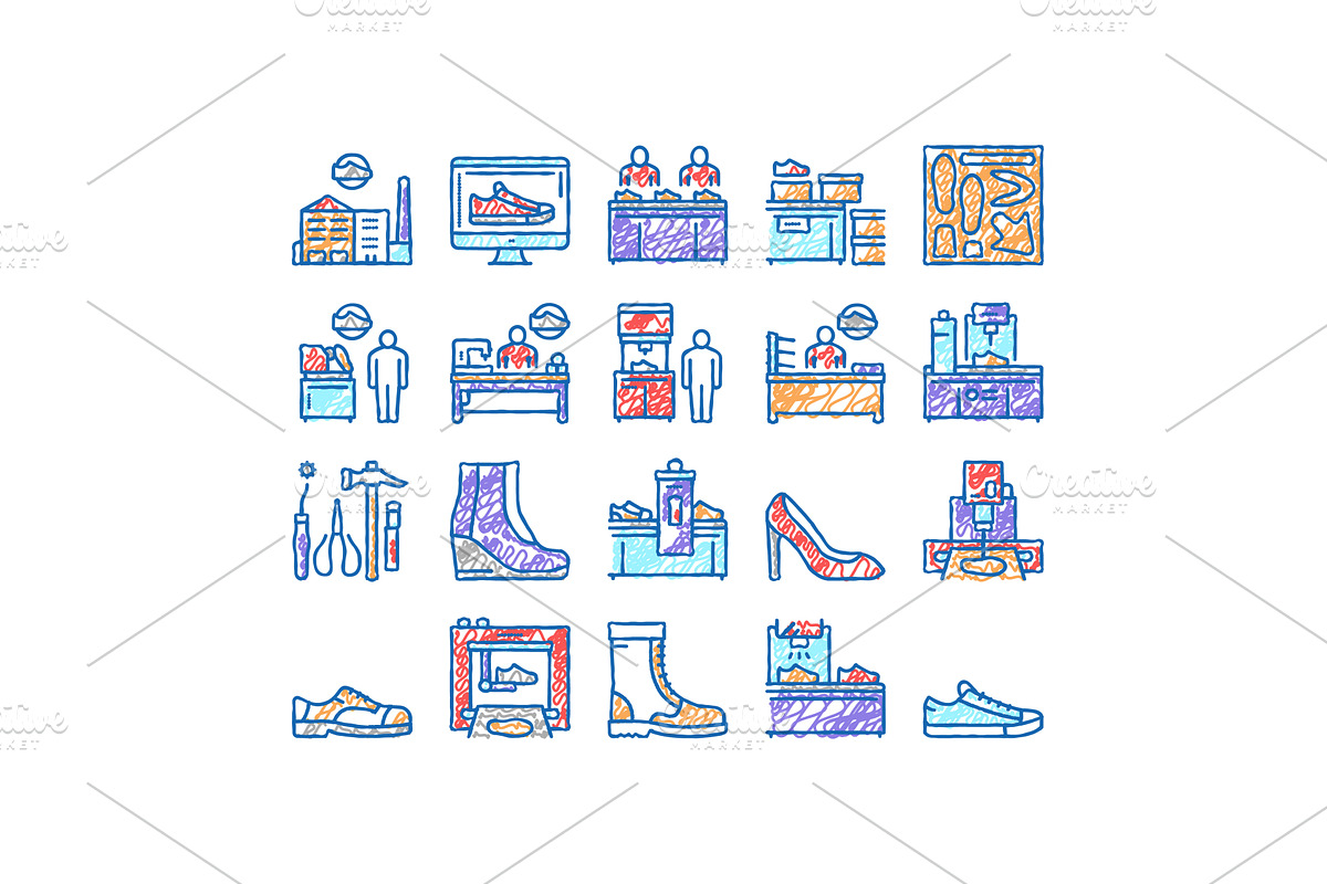 Shoes Repair Service set Icons hand, an Object Illustration by pikepicture