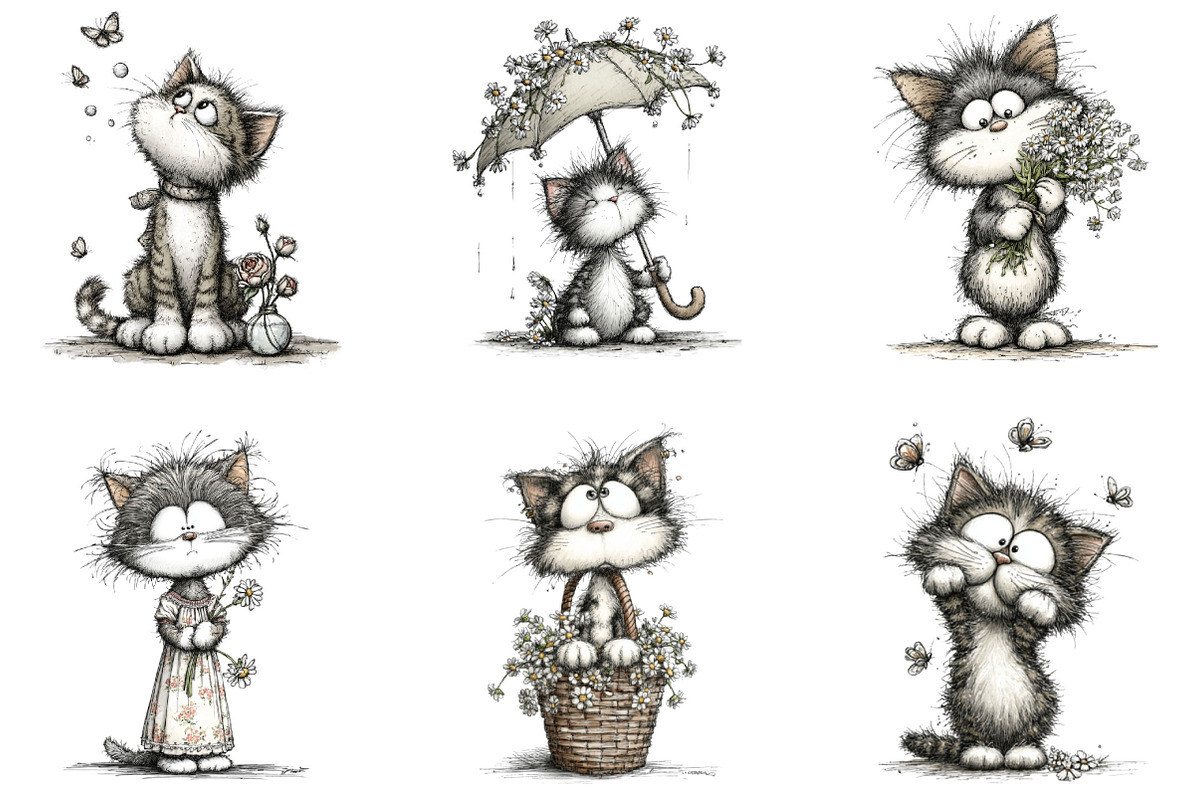Whimsical Spring Cats Clipart, an Illustration by Designking (Photo 3 of 5)