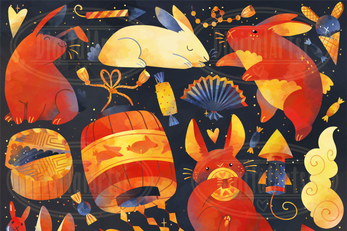 Watercolor Year of the Rabbit Art, an Illustration by DigitalArtsi (Photo 2 of 4)