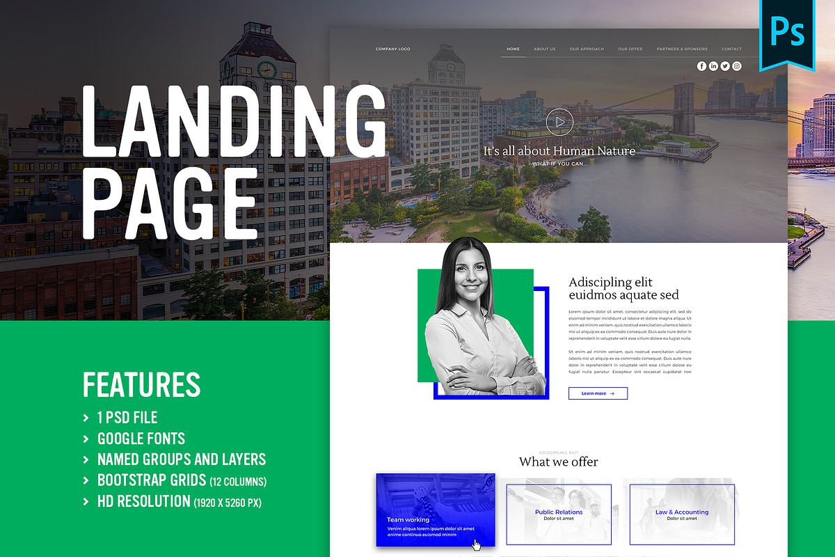 GREEN ME Landing Page PSD Template, a Landing Page Template by Better Be a Designer (Photo 1 of 5)