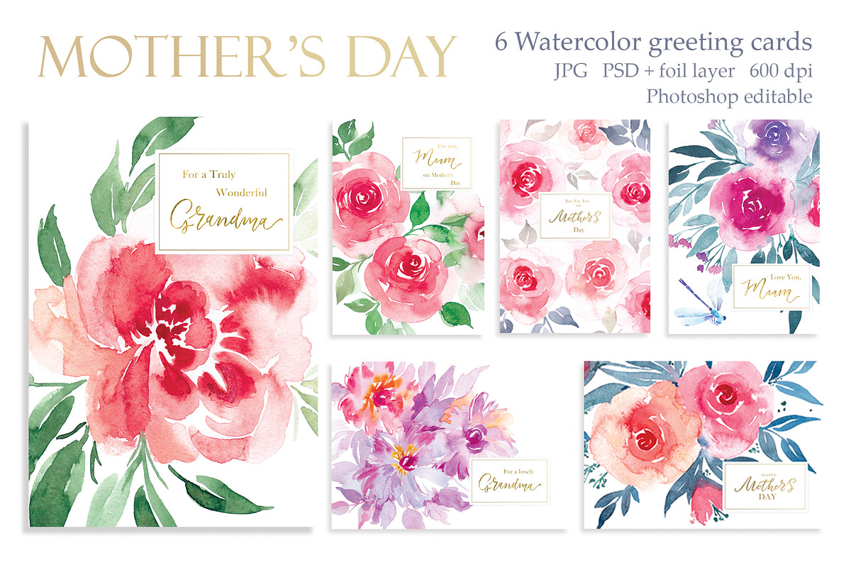 Watercolor Happy Mother's  Day, a Card Template by Anna's Lettering (Photo 1 of 9)