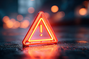Warning triangle on wet road at night, a Transportation Photo by AlyaAnd