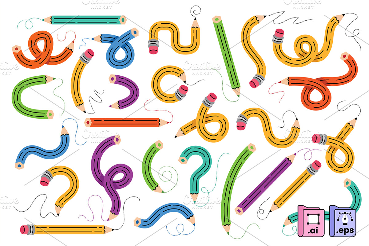 Colorful Curved Pencil Vector Set, an Object Graphic by MISS CHATZ (Photo 2 of 3)