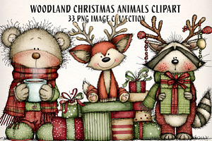 Woodland Christmas Animals Clipart, an Illustration by Dream Creation