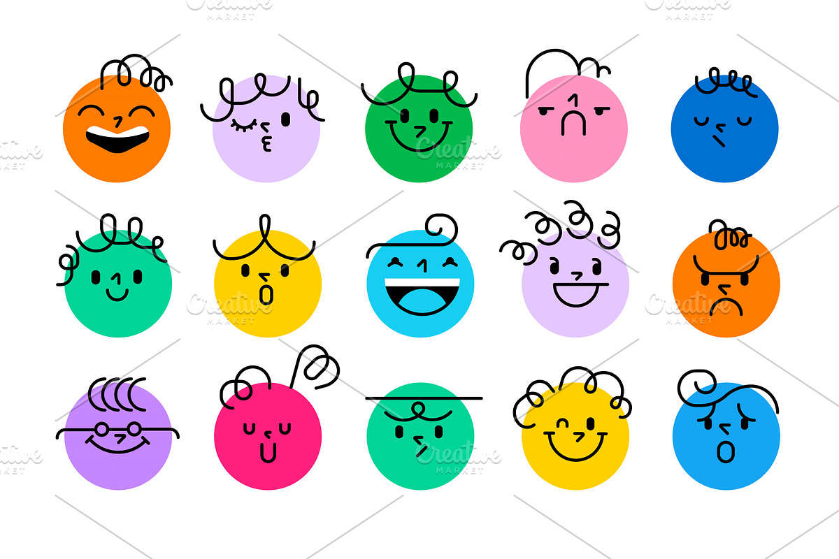 Round Faces with various Emotions, an Illustration by undrey