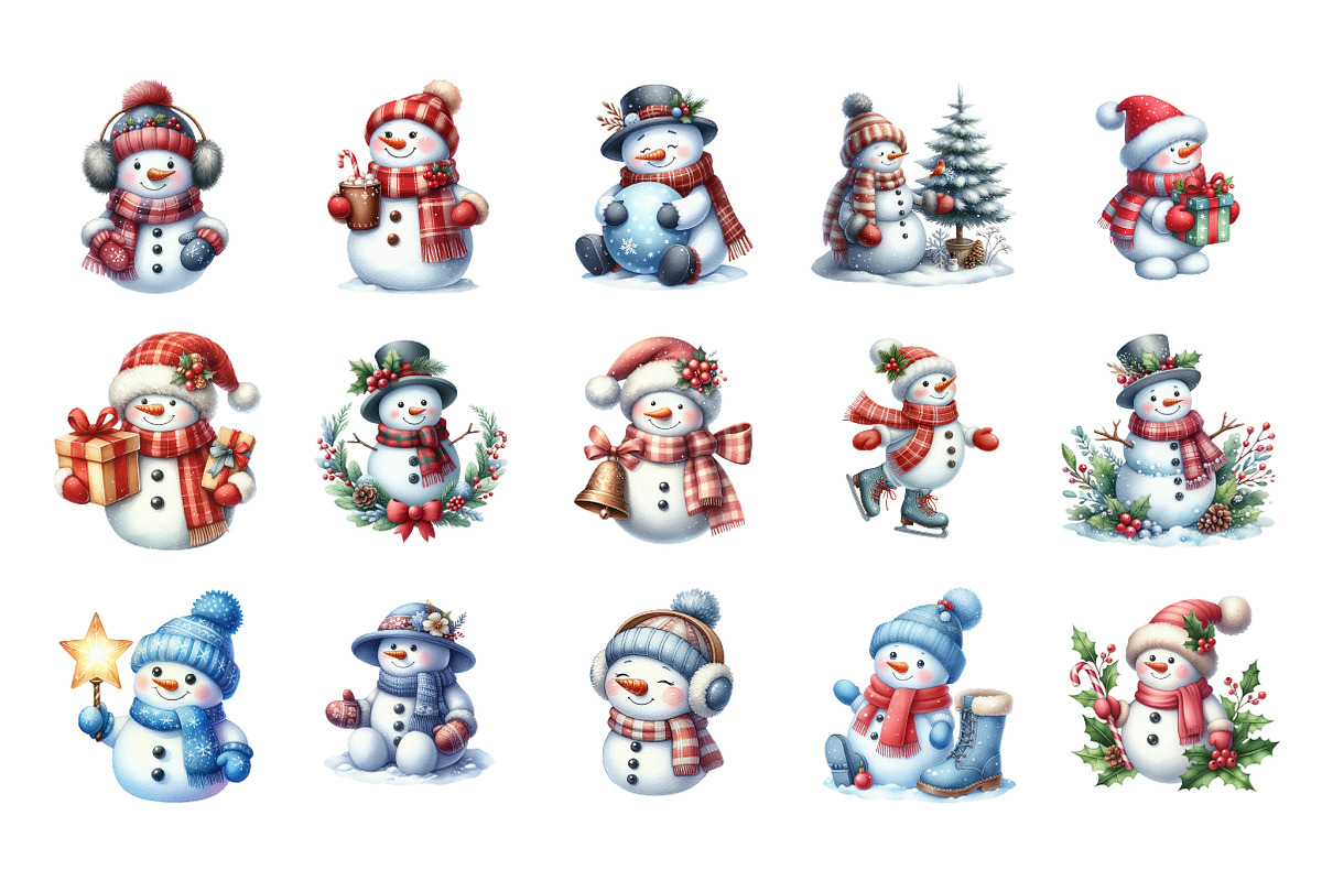 Christmas Snowman Clipart Bundle, an Illustration by SinaCreation (Photo 2 of 7)