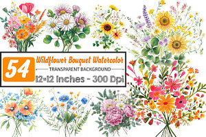 Wildflower Bouquet Watercolor Clipar, an Illustration by DreamCafeArt