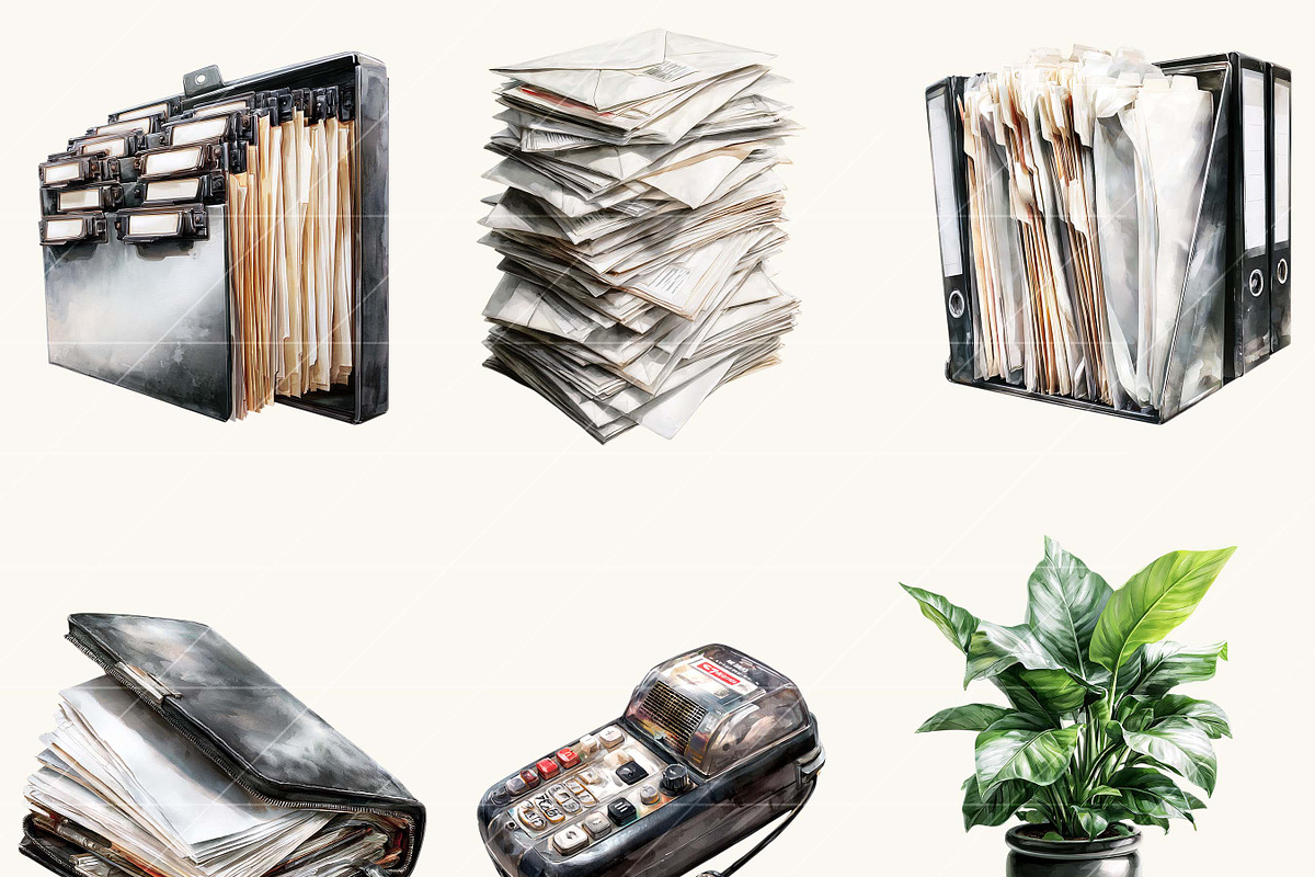 Watercolor Office Clipart Bundle, a Work Illustration by BusyDaydesign (Photo 5 of 9)