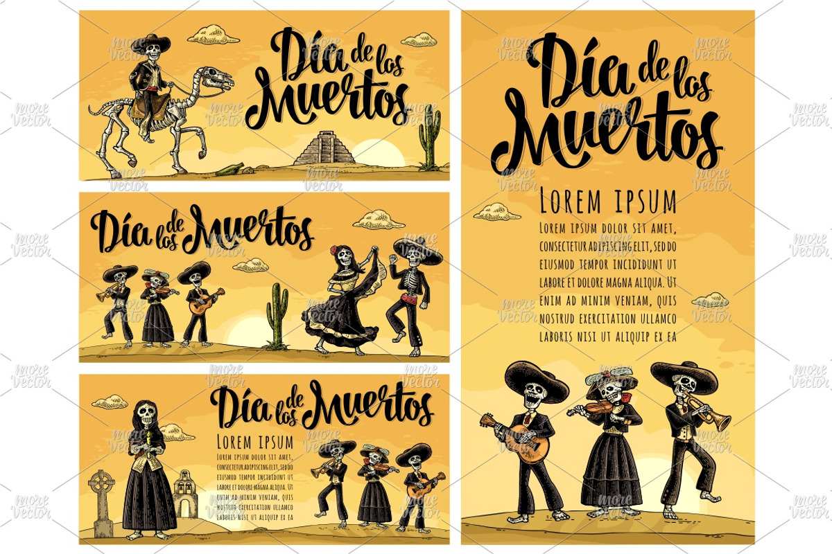 Bundle engraving mexican skeleton, an Illustration by MoreVector (Photo 5 of 14)