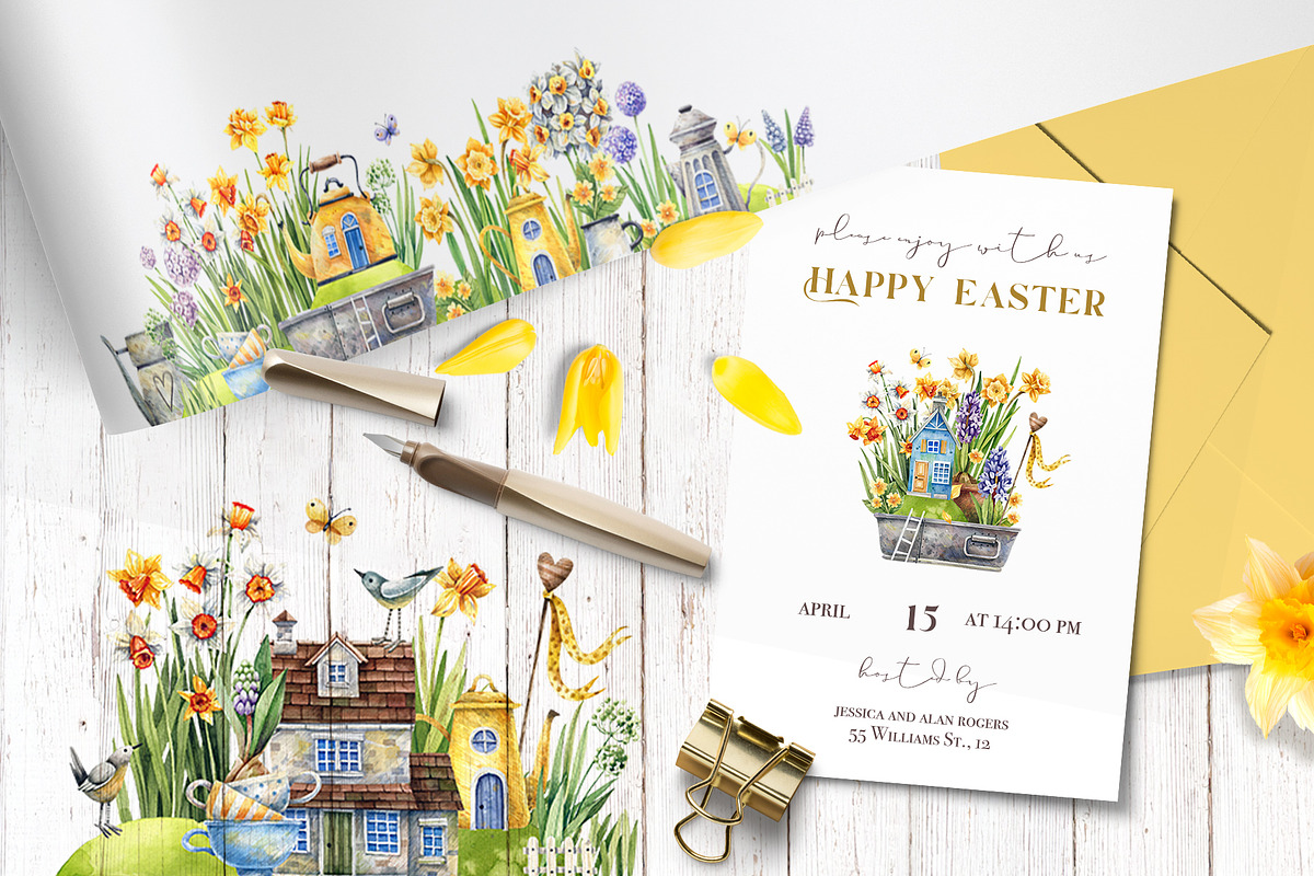 Daffodils  Houses, a Decorative Illustration by Watercolor by Tonia Tkach (Photo 8 of 9)