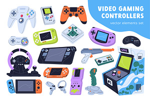 Video game consoles, joysticks set, a Technology Illustration by Good Studio