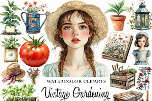 Watercolor Vintage Gardening, an Illustration by Craft Nest