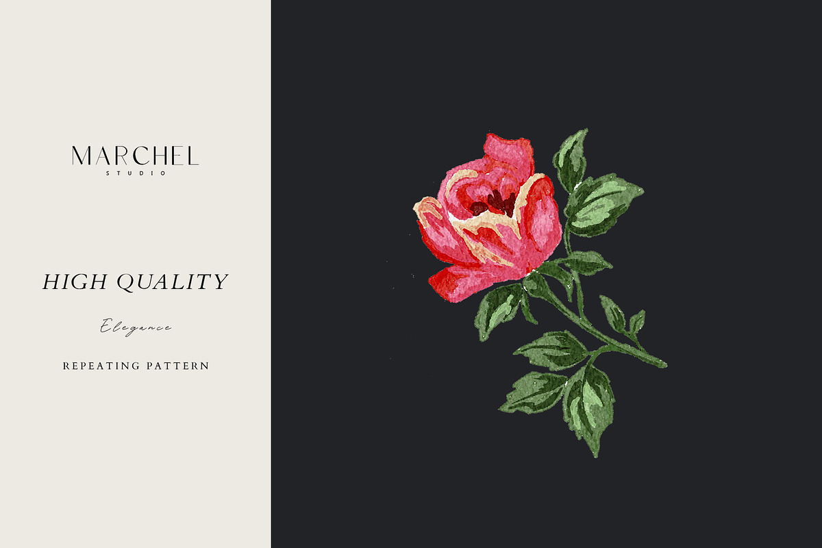 Flora Rose, Watercolor Floral Roses, a Pattern Graphic by Marchel Studio (Photo 2 of 3)
