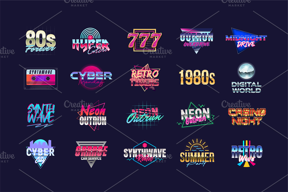 Neon Synthwave 80+ Retro Logo Pack, a Graphic by DenysHolovatiuk (Photo 2 of 6)