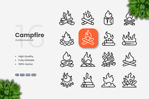 Campfire Outline Icons, an Outline Icon by Upnowgraphic
