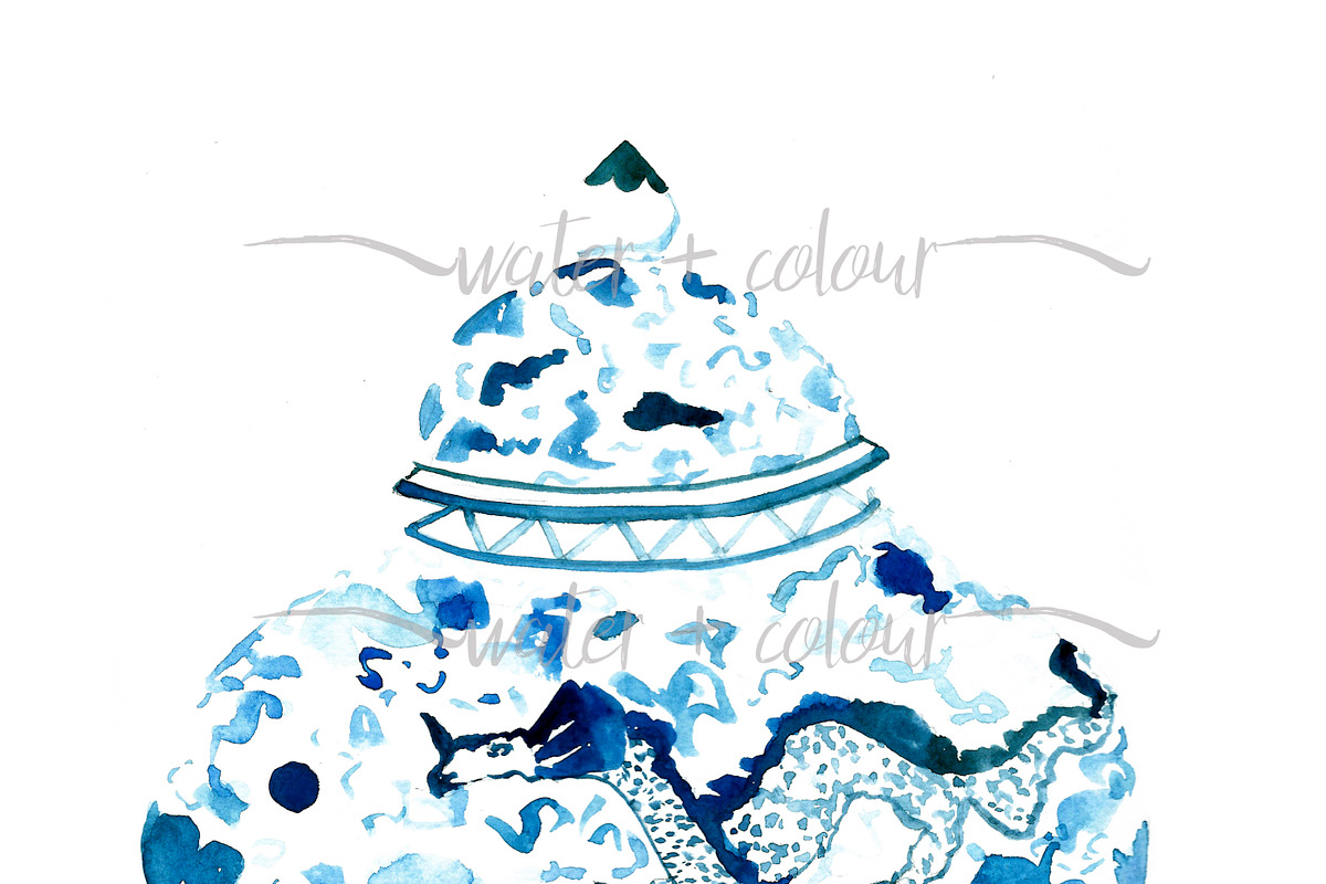 watercolor ginger jar, a Graphic by water + colour