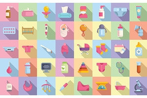 Baby health icons set flat vector, a Food Illustration by Ylivdesign