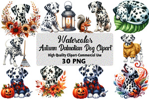 Autumn Dalmatian Dog Clipart Bundle, an Illustration by Daily.Designs