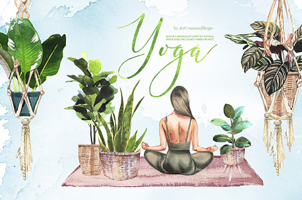 Watercolor Yoga Clipart Set, a Healthcare Illustration by ArtCreationsDesign
