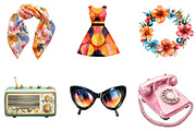Watercolor 60s Teen Era Clipart, a Seasonal Illustration by Designking (Thumbnail 3 of 5)