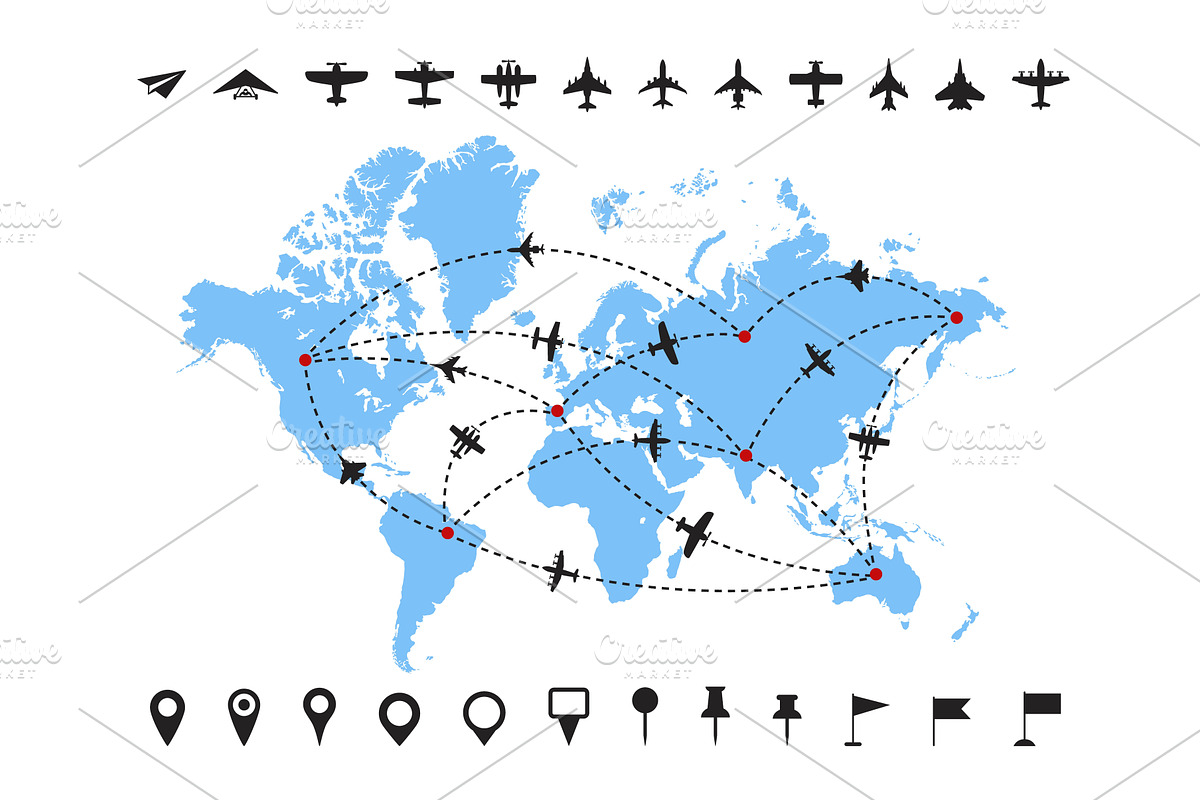 Airline routes on world map, a Transportation Illustration by winwin.art