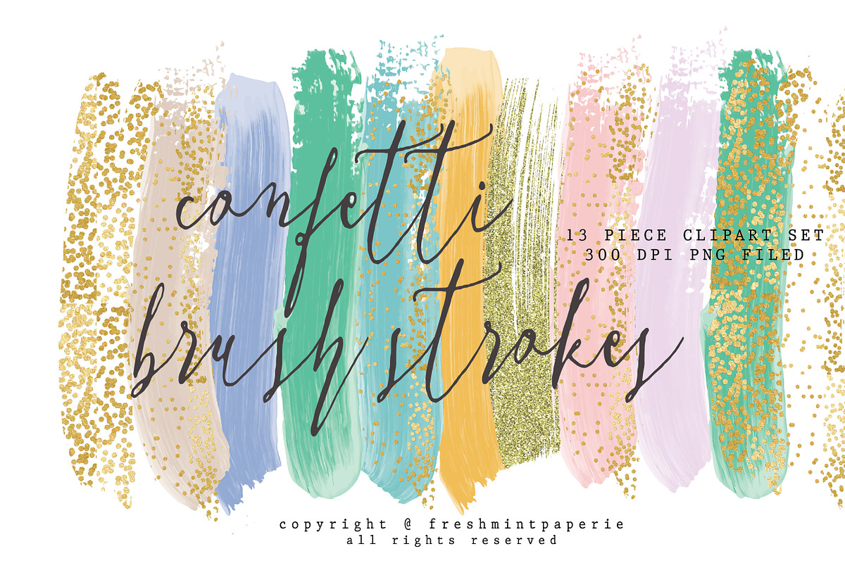 Confetti gold paint brush strokes, a Background Graphic by Freshmint Paperie (Photo 1 of 2)