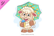 Cartoon Sheep on Vacation. Clipart, an Animal Illustration by KENO Mascots (Thumbnail 2 of 3)