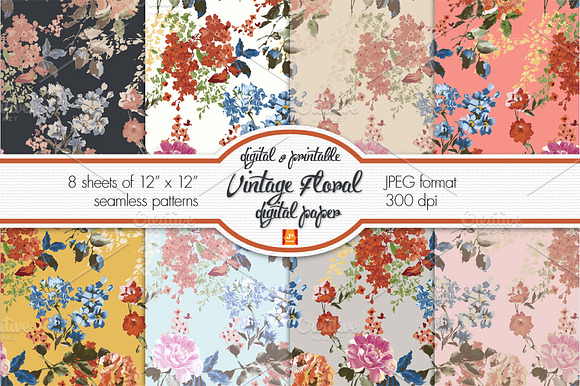 Vintage Floral Digital Paper preview 8