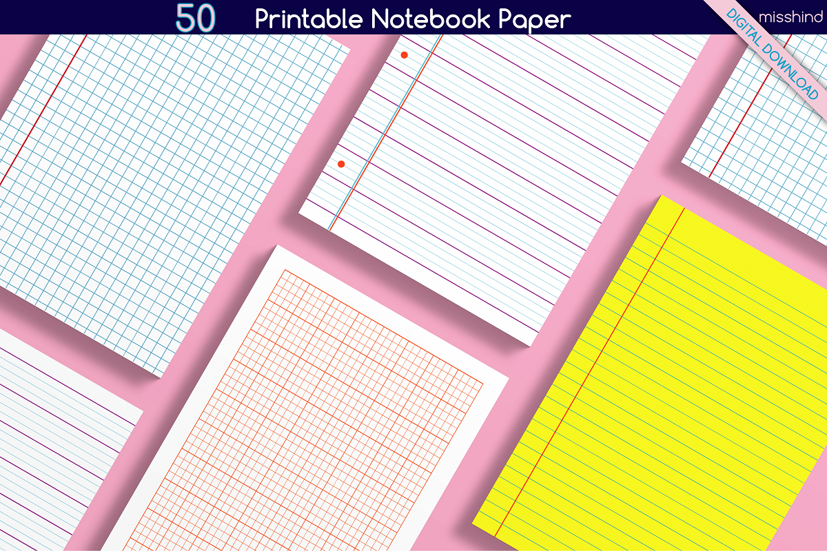50 Elegant Printable Notebook Paper | Creative Market