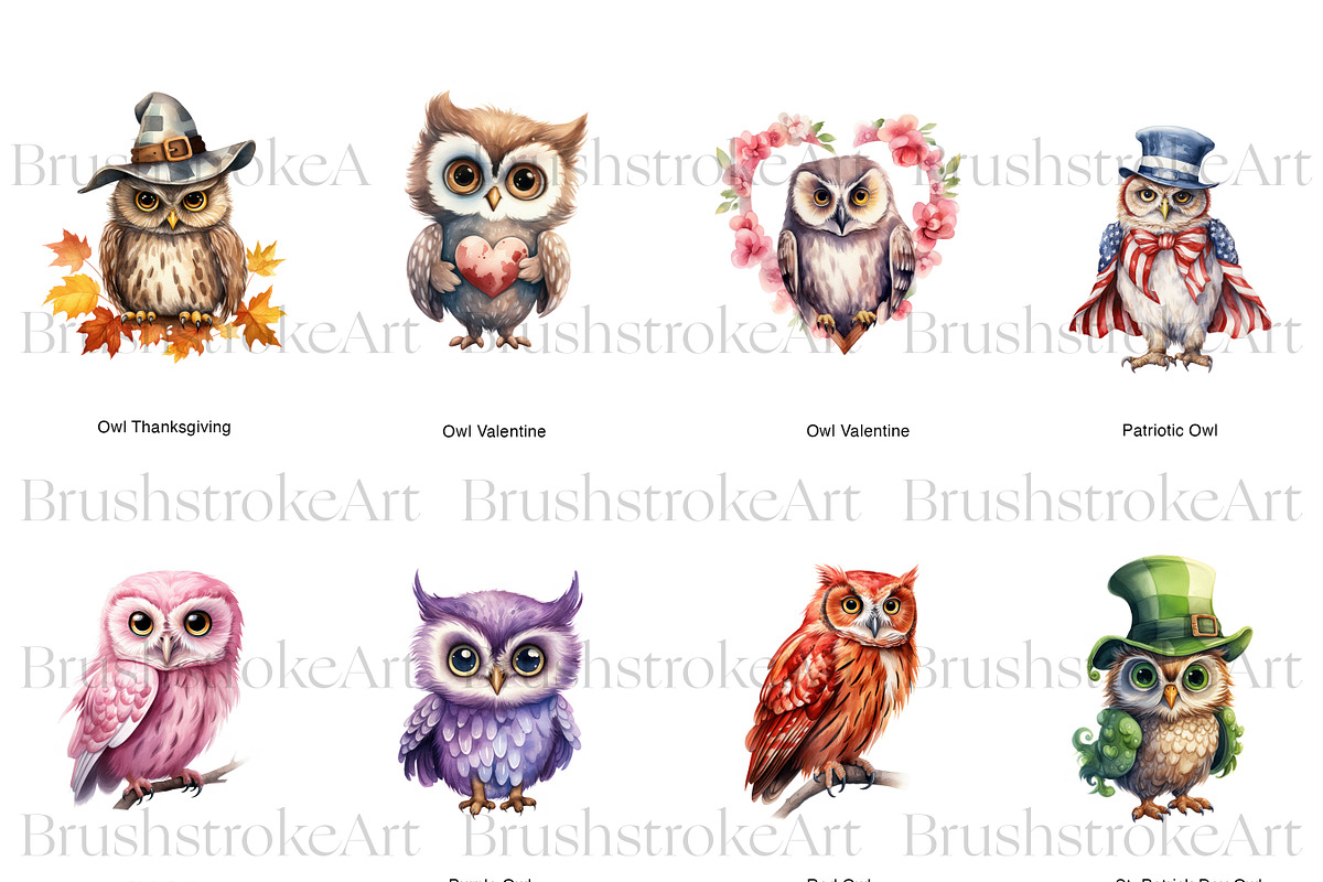 Watercolor Owl Clipart, Cute Owl PNG, an Animal Illustration by BrushstrokeArtGB (Photo 4 of 9)