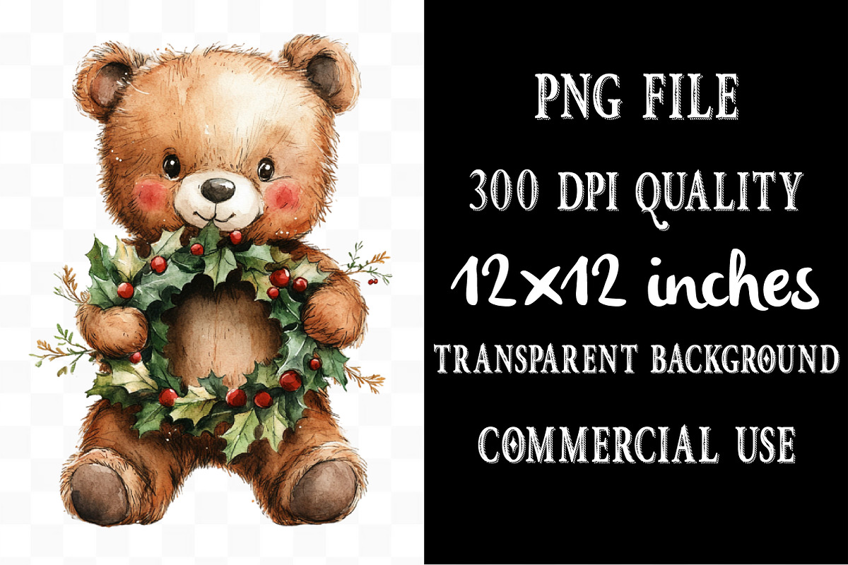 Christmas Teddy Bear Clipart, an Illustration by Designking (Photo 4 of 5)