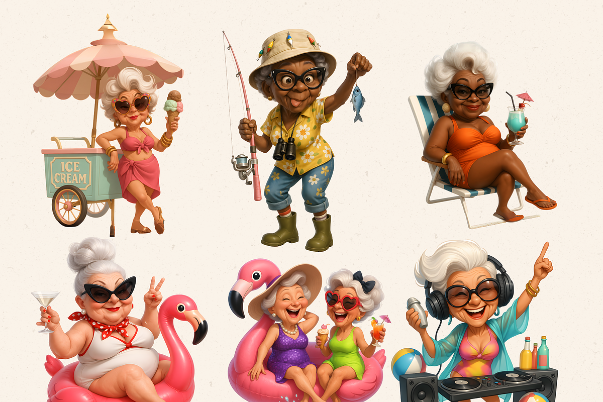 STYLISH BEACH GRANDMAS CLIPART PACK, a Person Illustration by Daring Digies (Photo 4 of 10)