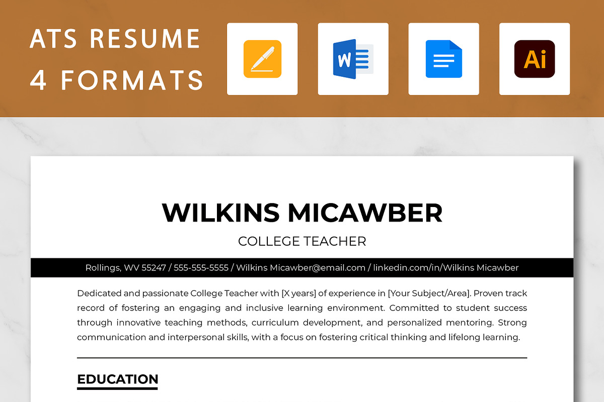 College Teacher Resume Template, a Resume Template by ResumeInventor (Photo 1 of 9)