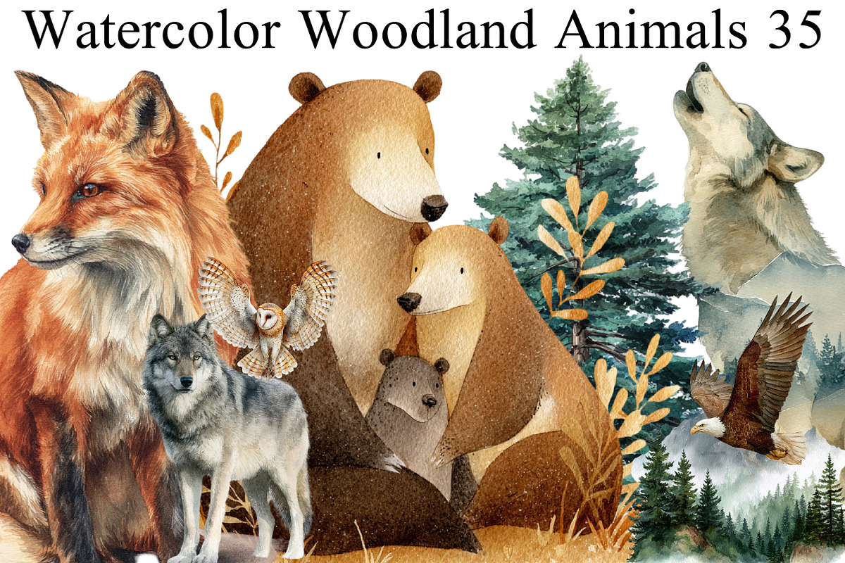 Watercolor Woodland Animals Clipart, an Illustration by DreamArtGraphic (Photo 1 of 8)