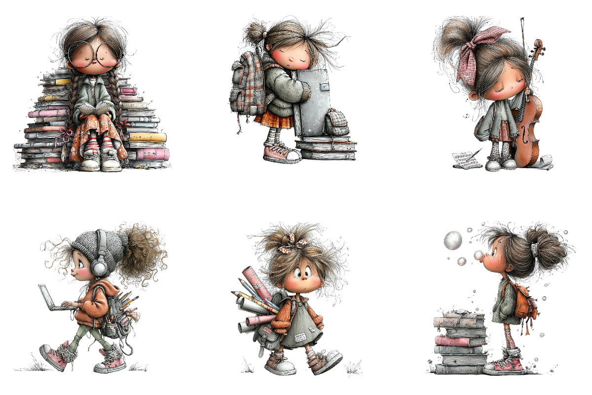 Student Girls Watercolor Clipart, a Seasonal Illustration by CreationArt (Photo 4 of 5)
