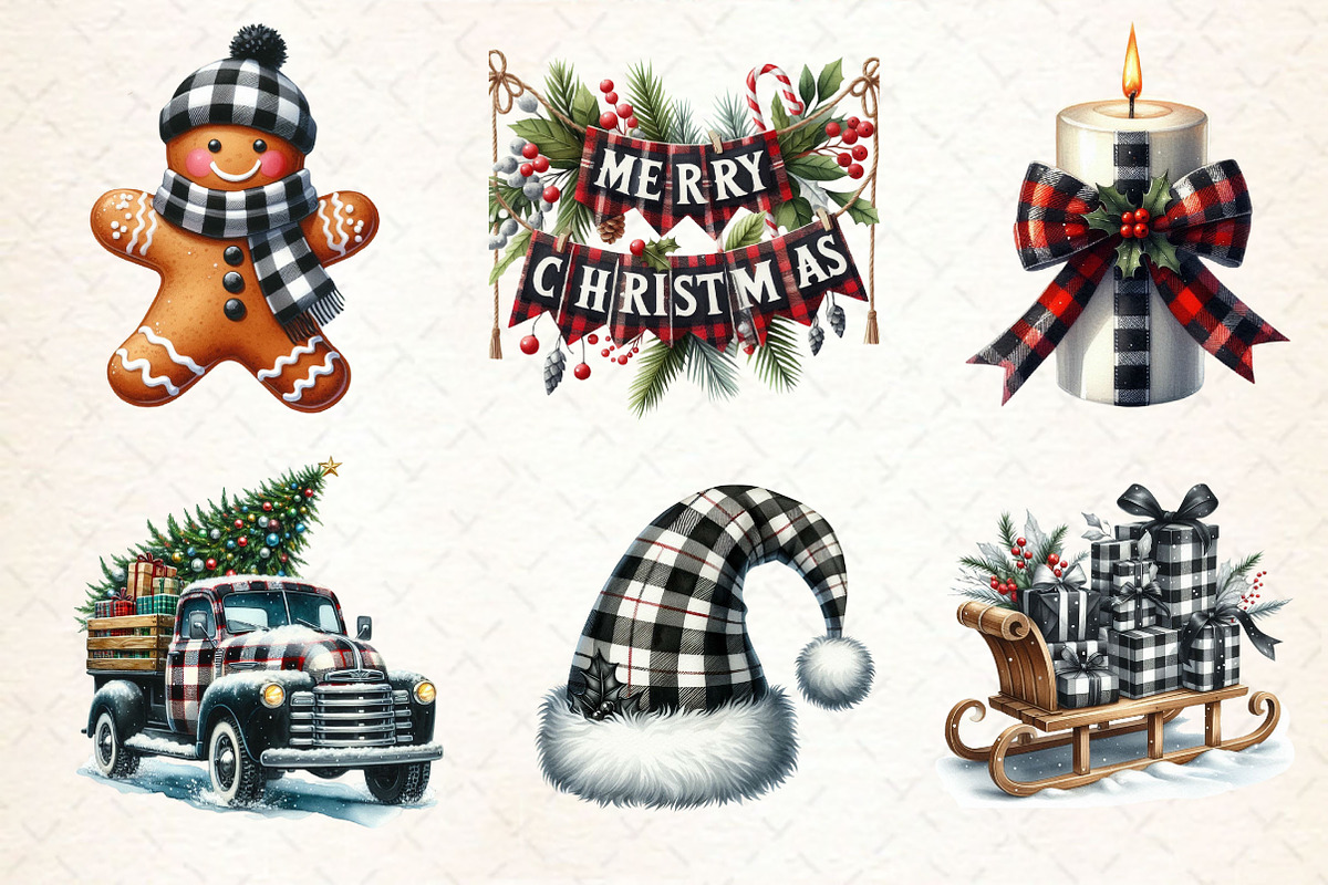 Black & White Plaid Christmas Bundle, a Work Illustration by Dream Creation (Photo 3 of 5)